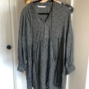 Zara long sleeve mini dress dark gray with black spots